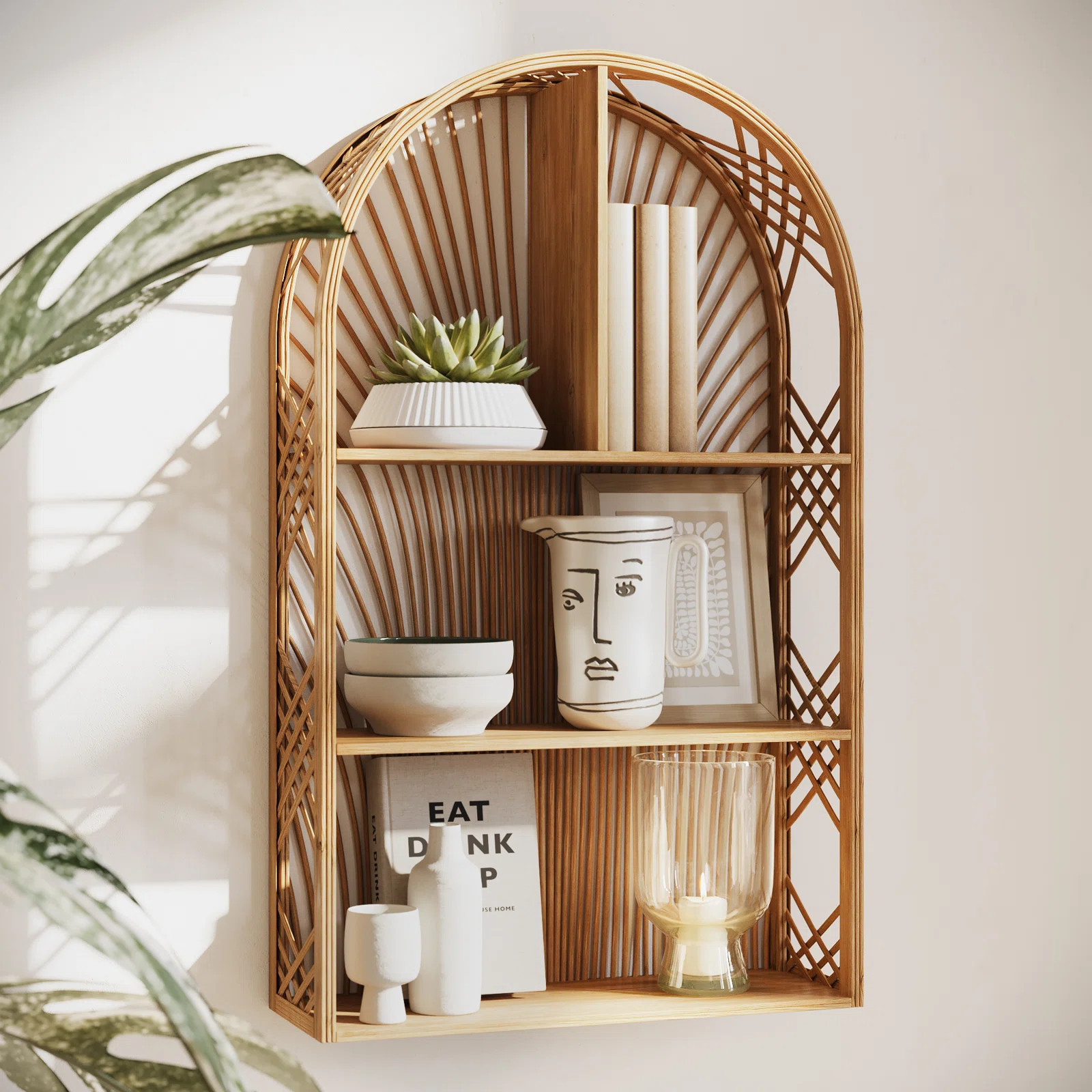 Harmony Arch Rattan Boho Tiered Wall Shelf | Wayfair North America