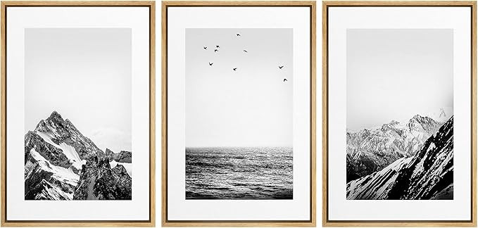 NWT Framed Canvas Print Wall Art Set Black White Snowy Winter Mountain Landscape Nature Wildernes... | Amazon (US)