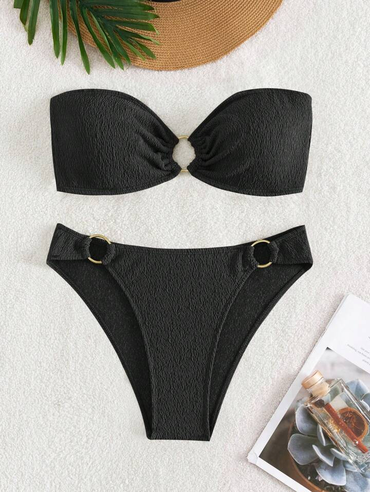 SHEIN Swim Basics Ring Linked Bandeau Bikini Swimsuit | SHEIN