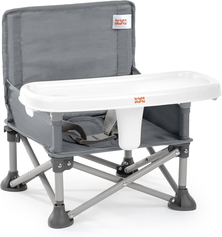 Bright Starts Pop 'N Sit Portable Booster, Indoor/Outdoor Use, Floor Seat with Feeding Tray, Grey... | Amazon (US)