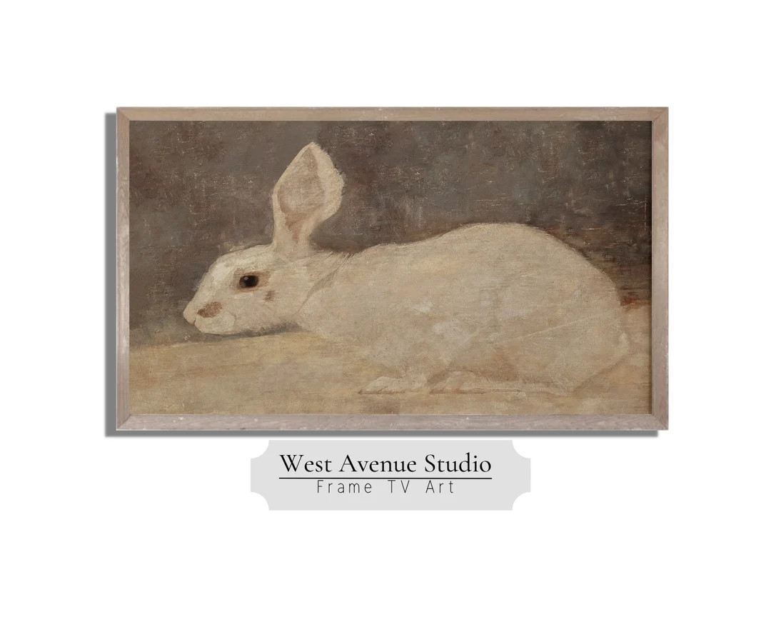 Samsung Frame TV Art easter Vintage Rabbit Painting antique Farmhouse Artwhite Bunny Spring Insta... | Etsy (US)