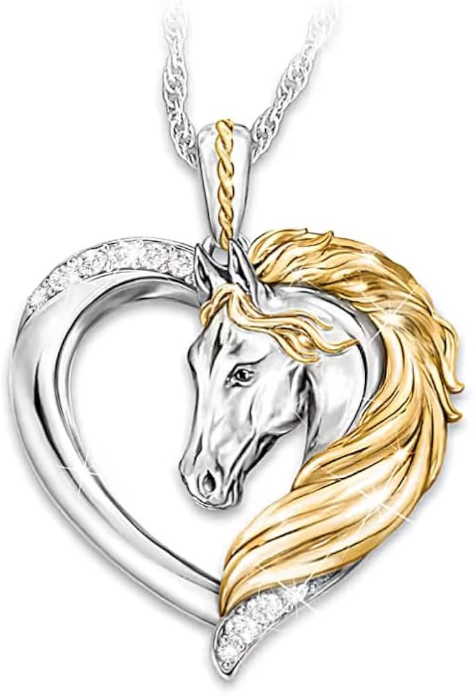 The Bradford Exchange Horse Pendant Necklace with Dazzling Crystals, Sculpted Horse Art, and 18K ... | Amazon (US)