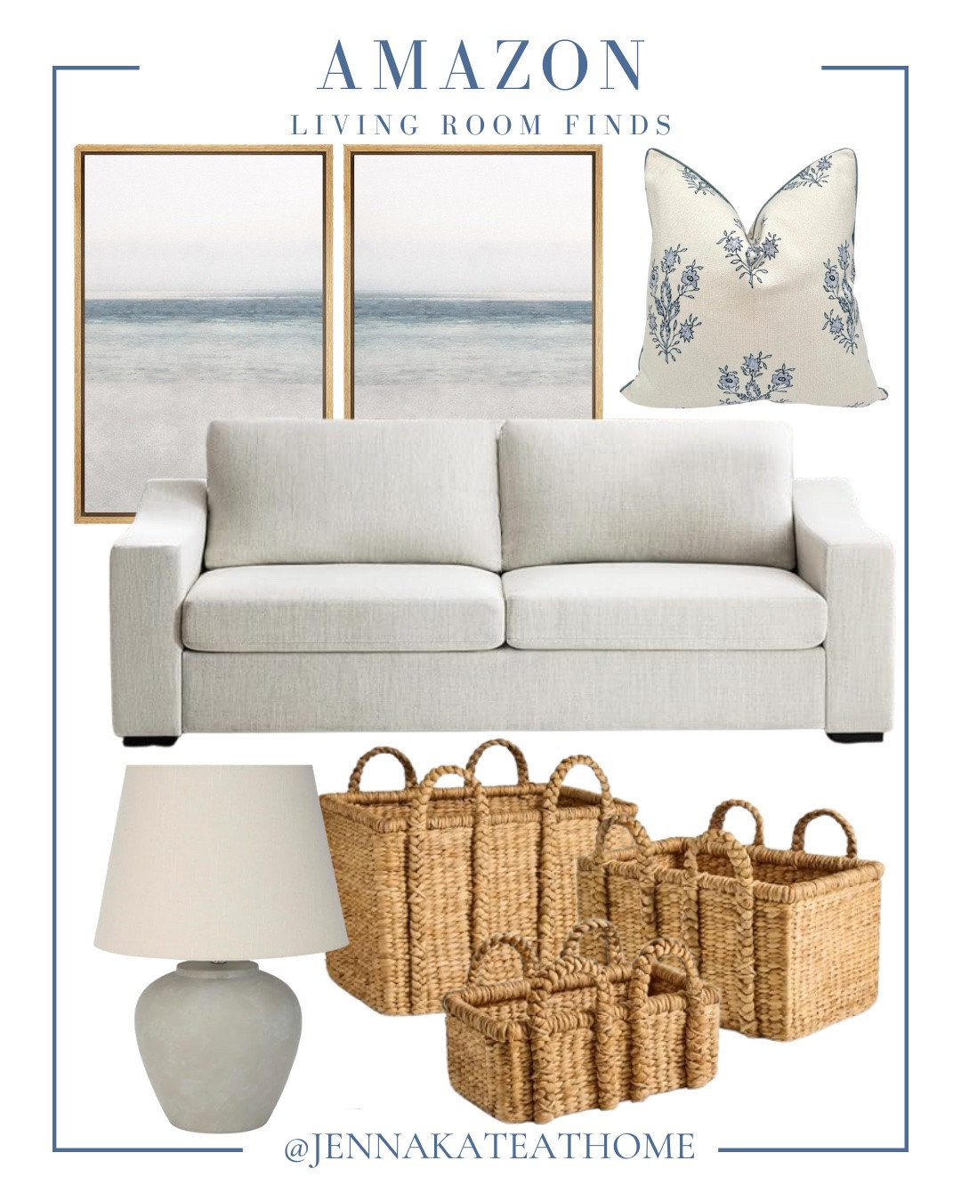 Living room finds from Amazon include table lamp, basket set, sofa, throw pillow, and wall art.

Home decor, coastal home, looks for less, styled home

#LTKSaleAlert #LTKHome #LTKSeasonal