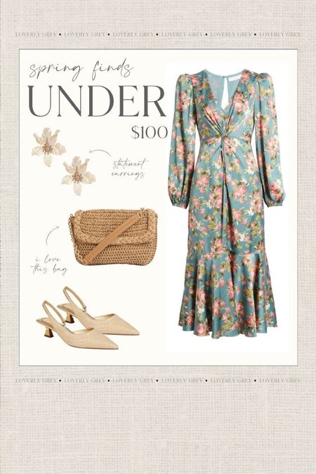Loverly Grey spring finds under $100. I love this floral dress and woven clutch. 

#LTKfindsunder100 #LTKfindsunder50 #LTKSeasonal