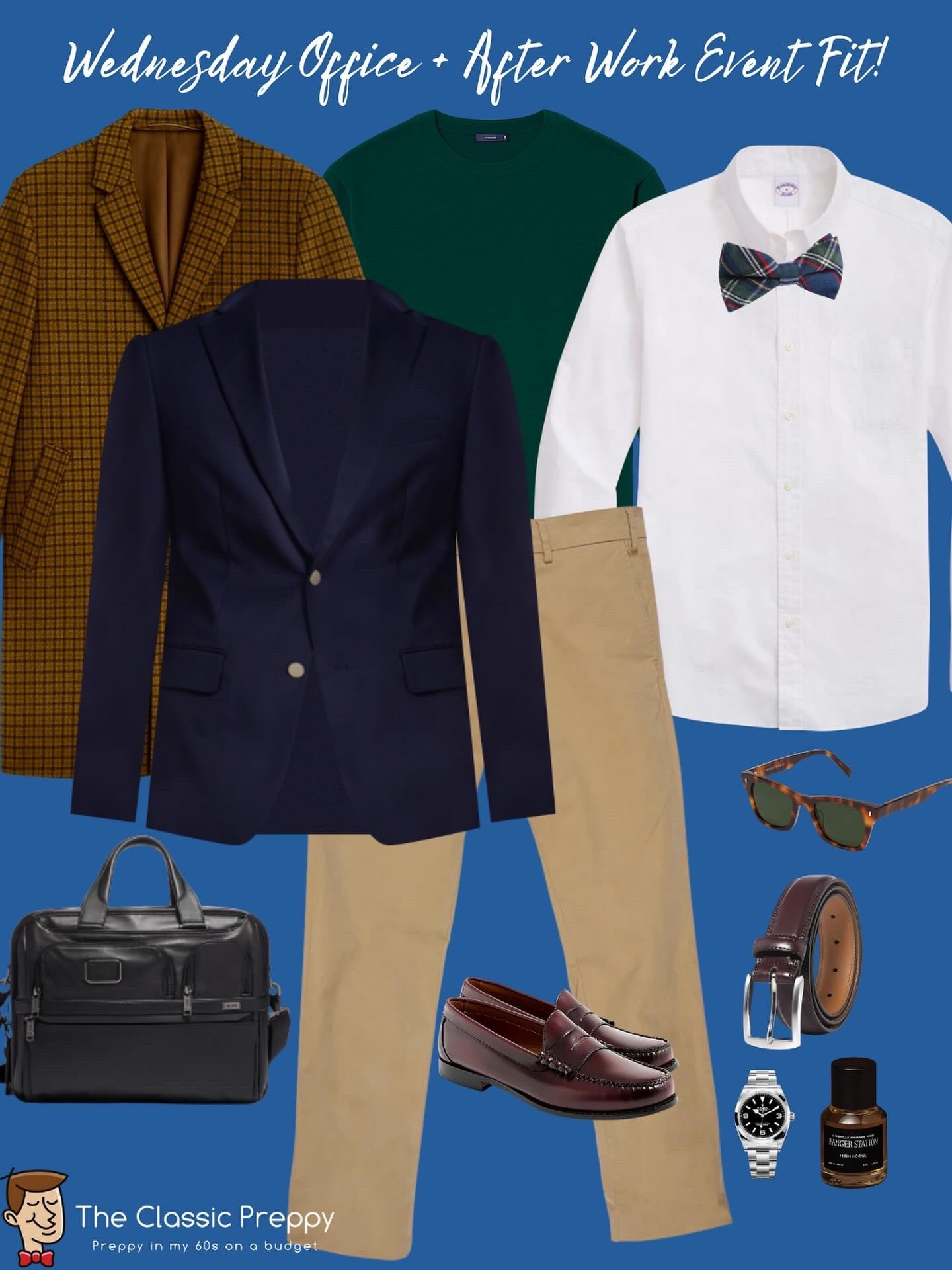 🇬🇧 Heritage prep, layered for the commute.

A crisp white Oxford and hunter green crewneck let the tartan bow tie take center stage — timeless, understated, and perfectly seasonal. The brown check overcoat adds texture and warmth without overpowering the look.

🧥 Overcoat: @oldnavy 
👔 Oxford: @brooksbrothers 
🧶 Sweater: Club Room by @macys 
🧥 Blazer: @tommyhilfiger for @macys 
👖 Khakis: @pennbilt 
👞 Loafers: @ghbass 
🪶 Bow Tie: @otaa Green Scottish Kilt Bow
👜 Belt: Fabio Valenti
🕶 Sunglasses: @warbyparker 
🧴 Fragrance: @rangerstation.co 


#PreppyStyle #ClassicMenswear #IvyStyle #ShopYourCloset #NoBuyChallenge #PreppyOnABudget #OOTD #MensFashion

#LTKootd #LTKStyleTip #LTKMens