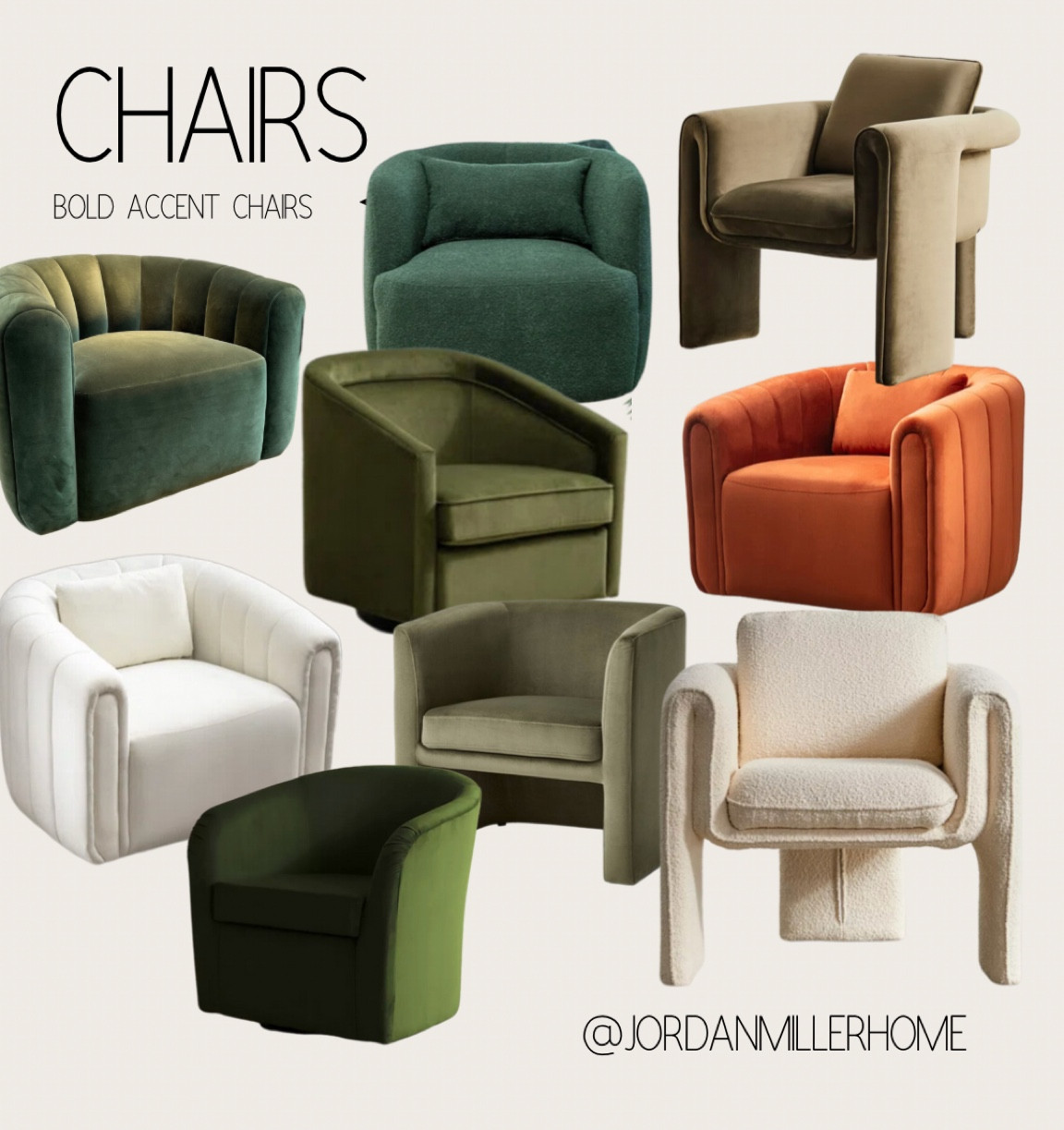 Bold accent chairs! The top left green one from cb2 is the one I went with for the living room. 🤍



#LTKstyletip #LTKFind #LTKhome