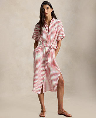 Women's Striped Short-Sleeve Shirt Dress | Macy's
