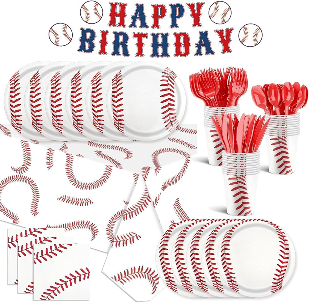 170pcs Baseball Themed Birthday Party Supplies Including Banner,Dinner Plates,Napkins,Forks Table... | Amazon (US)