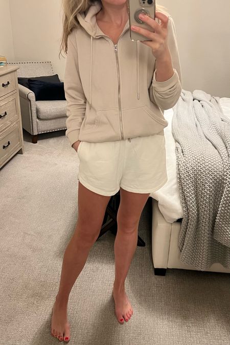 For the ultimate in comfy loungewear, I’m wearing these high waisted drawstring shorts and full zip hoodie. It’s the perfect set for summer! #Loungewear #AthLeisure

#LTKstyletip #LTKSeasonal #LTKfitness