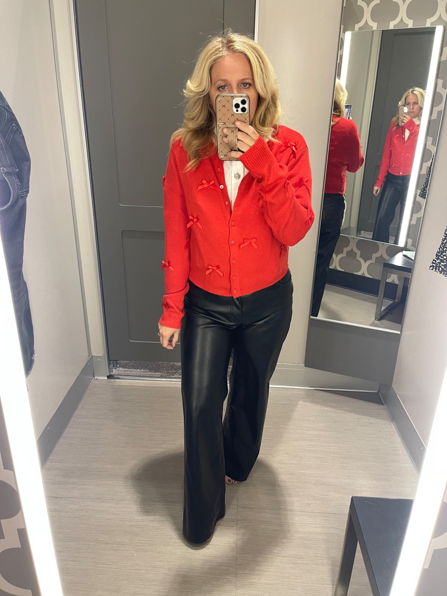 Faux leather pants are a must for the holiday season and bows. Target win 🎯
Size up!

❤️🖤


#LTKHoliday #LTKootd #LTKOver40