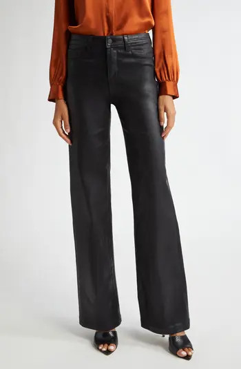 L'AGENCE Clayton Sequin High Waist Flare Pants in Noir Coated at Nordstrom, Size 29 | Nordstrom