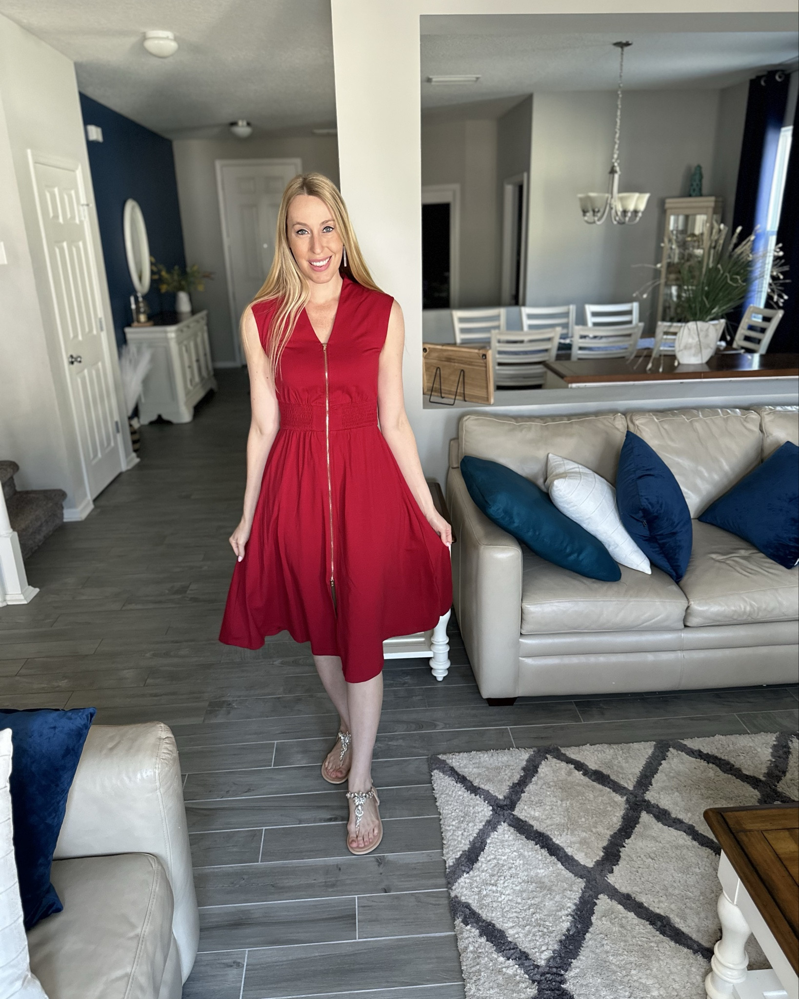 Red double zipper dress 
❤️ this is an adorable and form accentuating dress
❤️it is stretchy, cute and a great fit
❤️ I am wearing size small, fits true to size, I am 5’10”

#LTKFindsUnder50 #LTKFindsUnder100 #LTKStyleTip