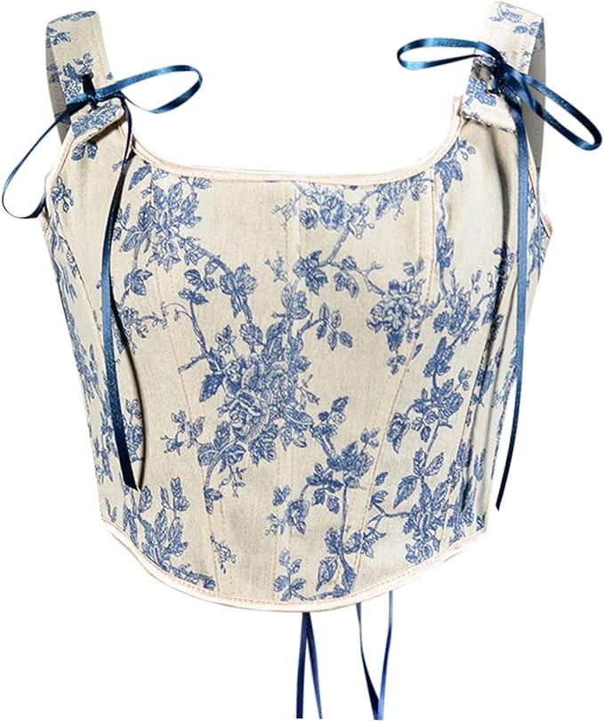 Women's Floral Corset Top Push Up Bustier Y2K Fashion Crop Tops Vintage Renaissance Corset Cute T... | Amazon (US)