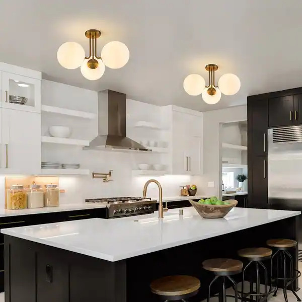 3 - Light 22'' Modern Sputnik Globe Glass Semi Flush Mount Light - Bed Bath & Beyond - 37246106 | Bed Bath & Beyond