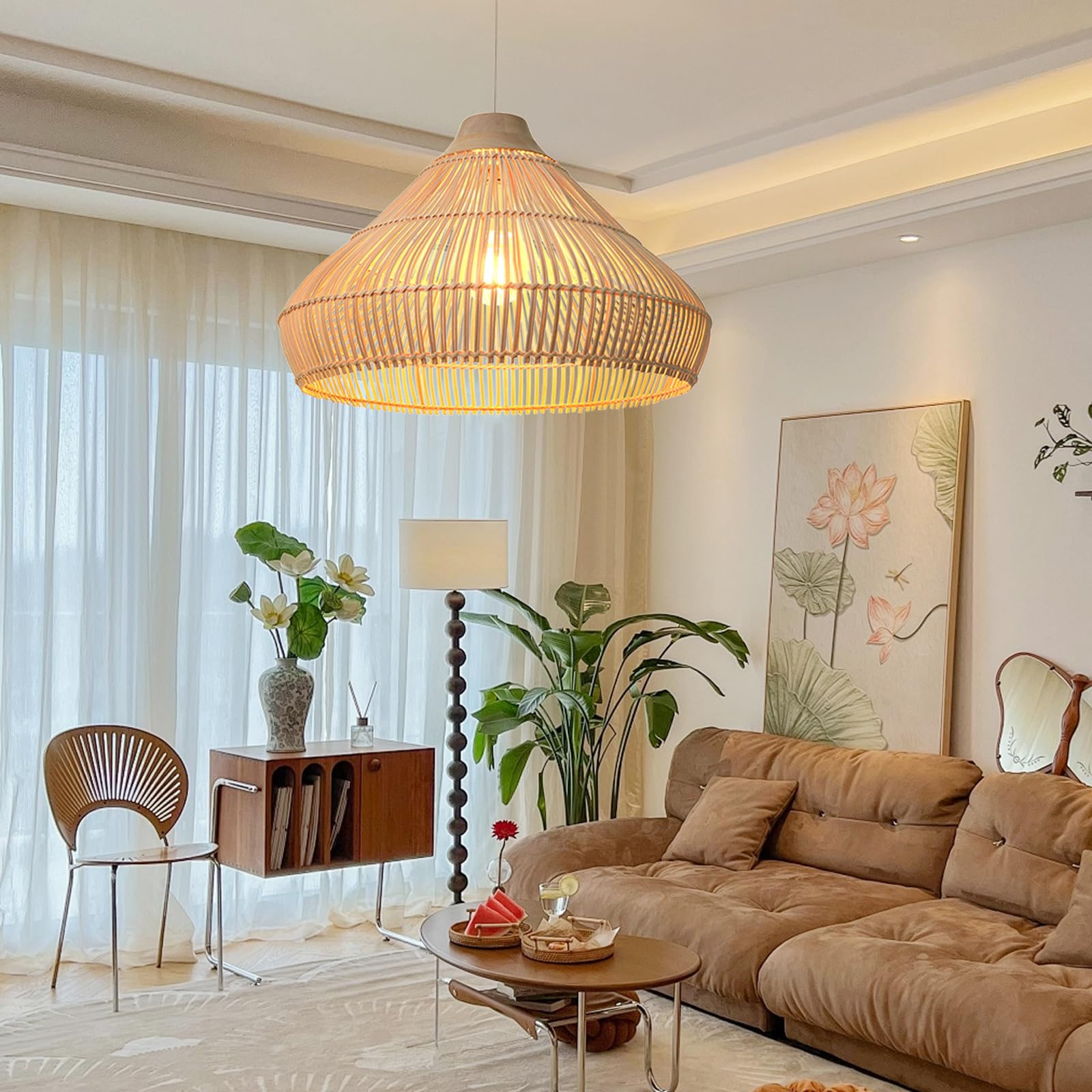 Arturesthome 1 Light Rattan Pendant Light, Coastal Rustic Wood Ceiling Lighting Fixture, Vintage ... | Amazon (US)