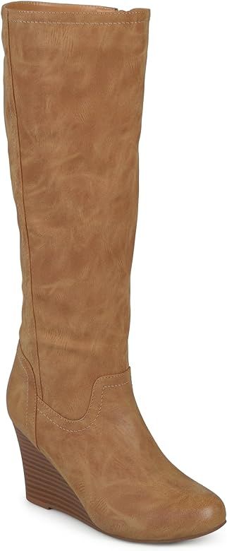 Journee Collection Womens Regular and Wide Calf Round Toe Mid-calf Wedge Boots | Amazon (US)