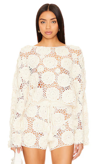 Zephyr Floral Crochet Sweater in White | Revolve Clothing (Global)