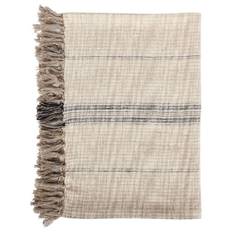 Uno 50 Inch Throw Blanket, Soft Cotton, Linen, Woven Stripes, Beige, Brown- Saltoro Sherpi | Walmart (US)