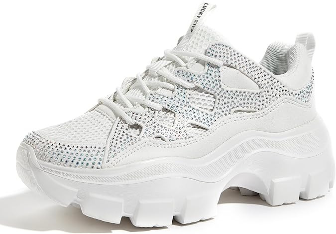 LUCKY STEP Women Chunky Platform Dad Colorblock White Neon Green Fuchsia Hologram Silver Casual L... | Amazon (US)