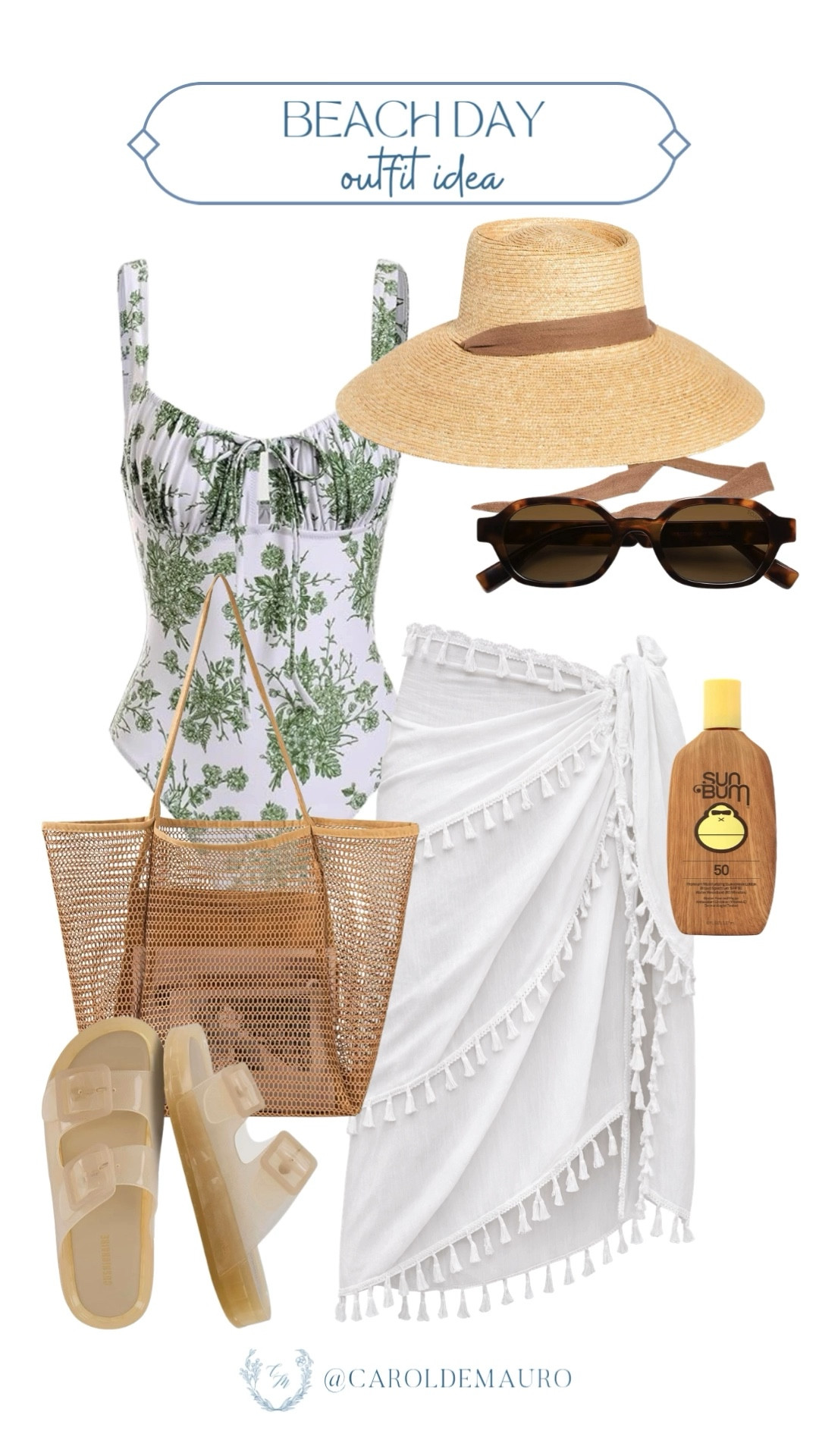 Vacation mode on with this floral swimsuit and a crisp white wrap skirt for an easy, coastal-chic vibe! Easily transition from a morning swim to a seaside lunch and put on a straw hat, sunglasses, and a mesh tote bag.

beach wardrobe, resort wear, tropical look, outfit idea, sun protection, instagram ready, fashion finds

#LTKSwim #LTKSeasonal #LTKootd