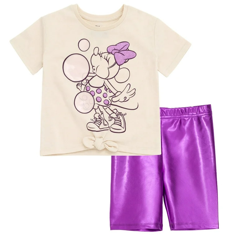 Disney Minnie Mouse T-Shirt and Bike Shorts Outfit Set Iridescent Toddler to Big Kid | Walmart (US)