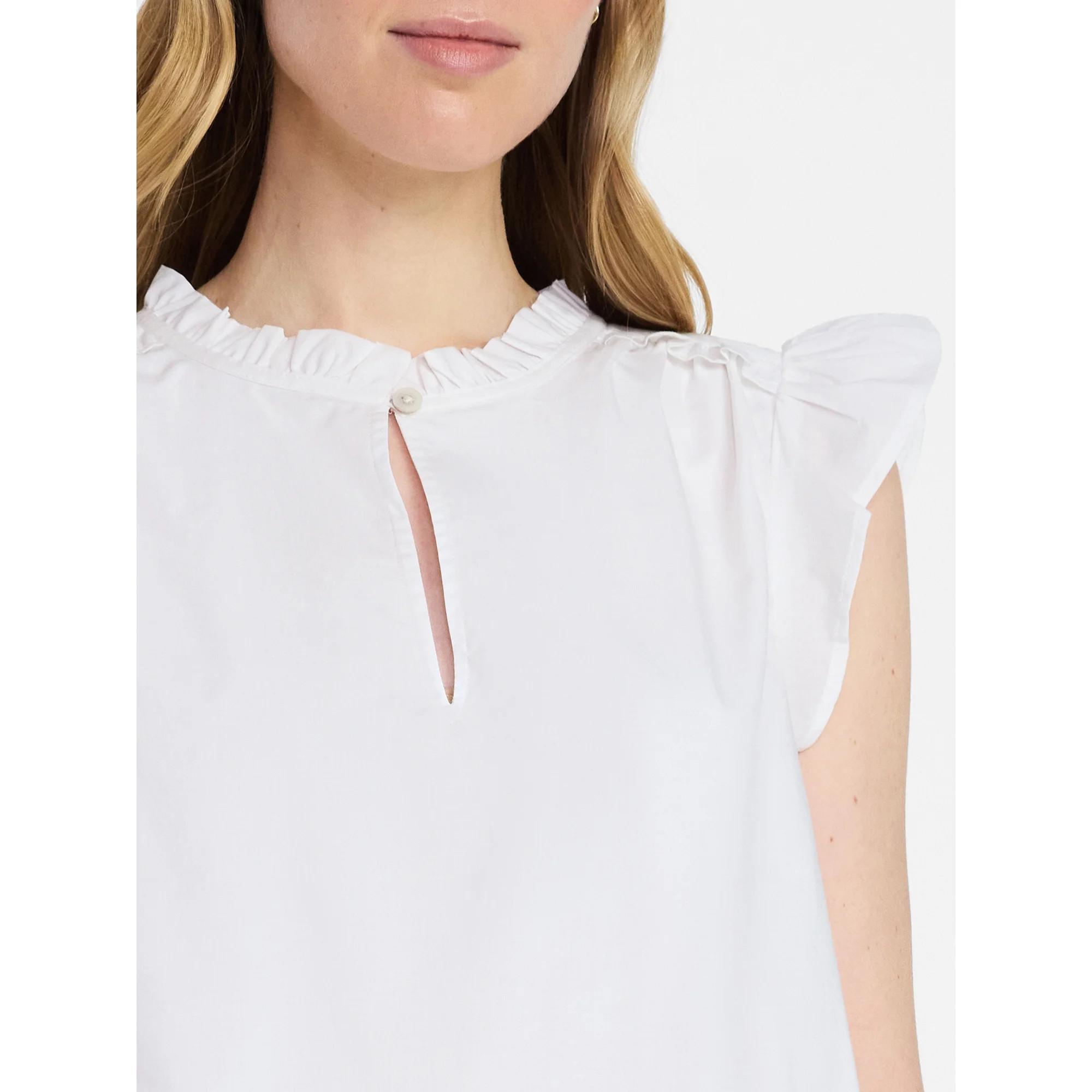 Time and Tru Women's Cotton Split Neck Top with Flutter Sleeves, Sizes XS-XXXL | Walmart (US)