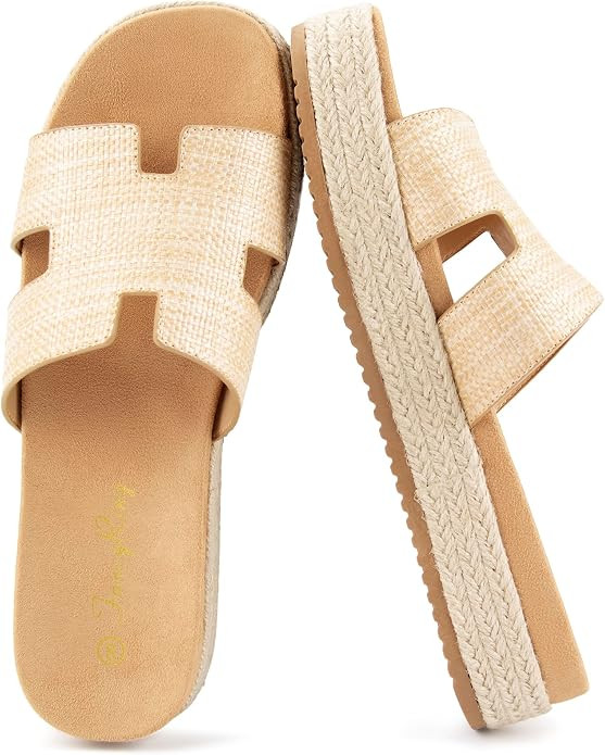 Women's Platform Wedge H-Band Espadrilles Sandals Slip on Beach Vacation Sandals Flatform Open To... | Amazon (US)