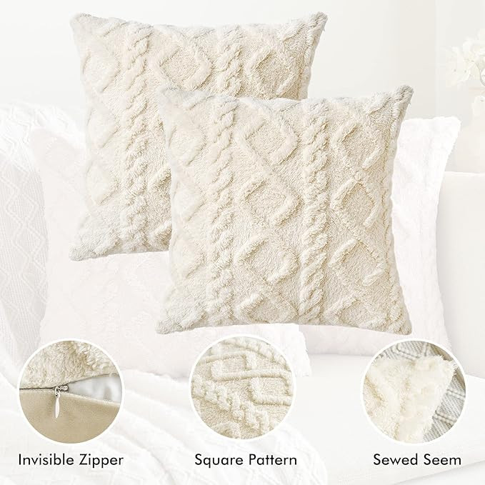 MIULEE Pack of 2 Decorative Faux Wool Throw Pillow Covers Christmas Soft Plush Fuzzy Short Fleece... | Amazon (US)