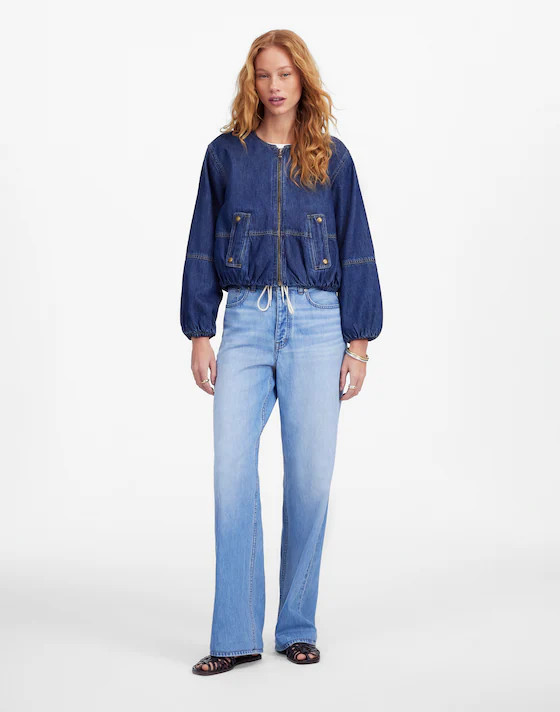 Bubble-Sleeve Jean Bomber Jacket in Newkirk Wash: Airy Denim Edition | Madewell
