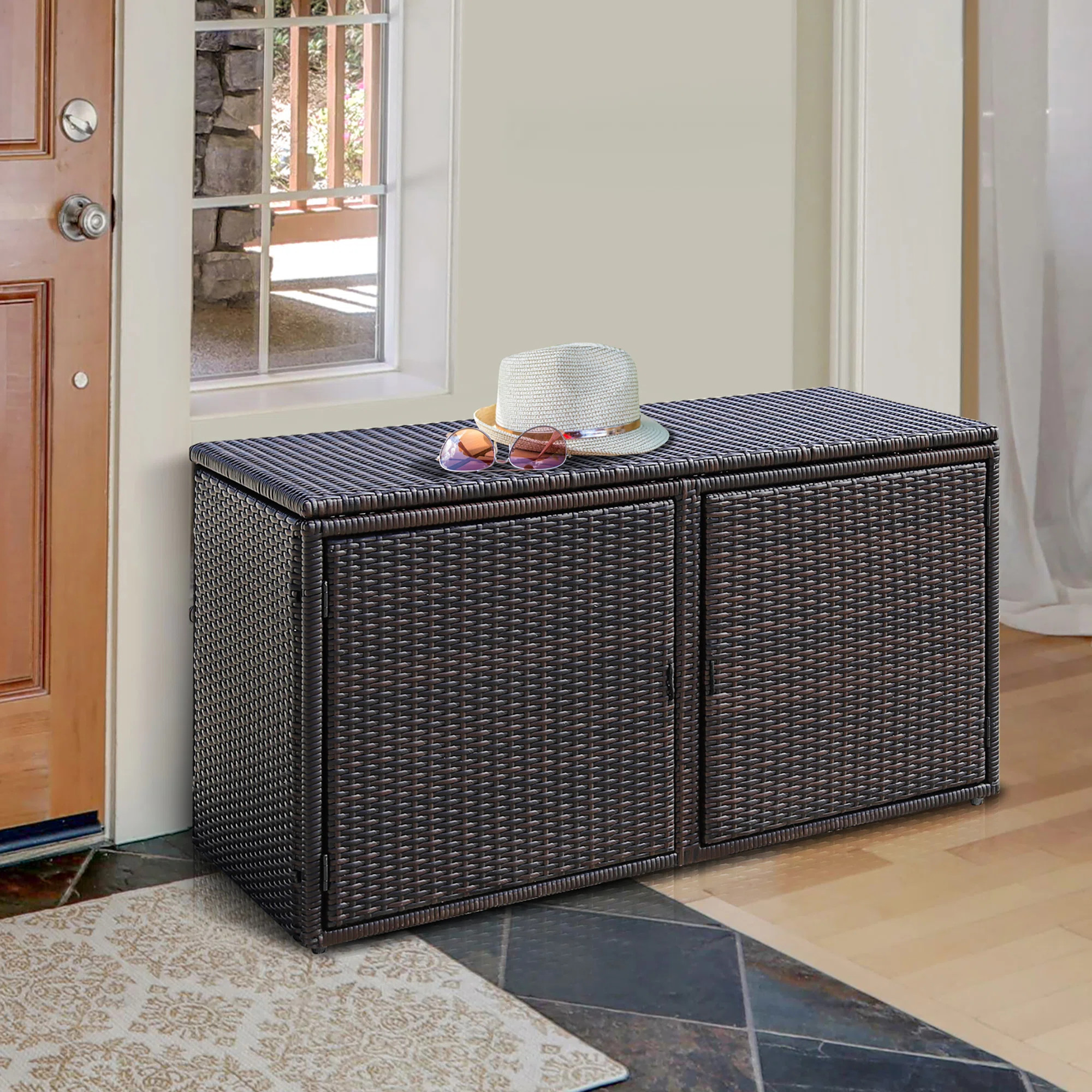 Costway 45'' W 88 Gallons Cabinet Deck Box in Brown | Wayfair North America