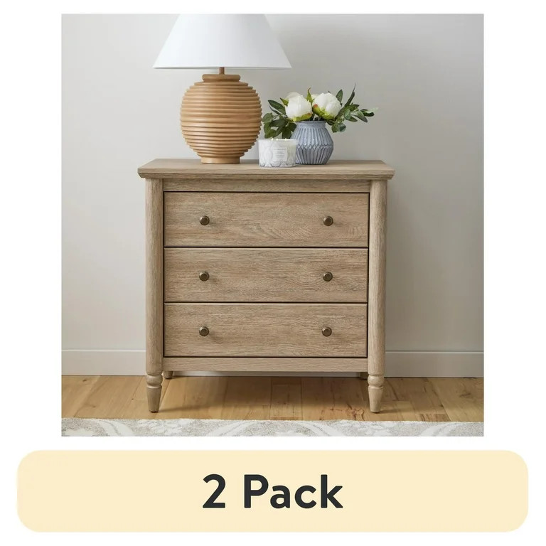 (2 pack) My Texas House Monroe 3 Drawer Nightstand with USB, Brushed Oak Finish | Walmart (US)