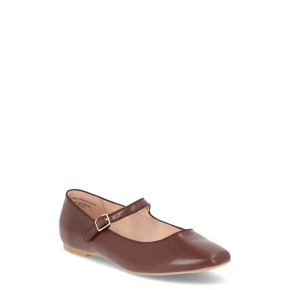 Time and Tru Women's Faux Leather Mary Jane Flats | Walmart (US)