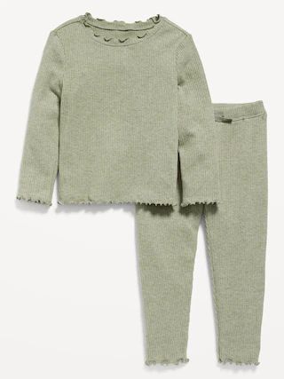 Rib-Knit Lettuce-Edge Top and Leggings Set for Toddler Girls | Old Navy (US)