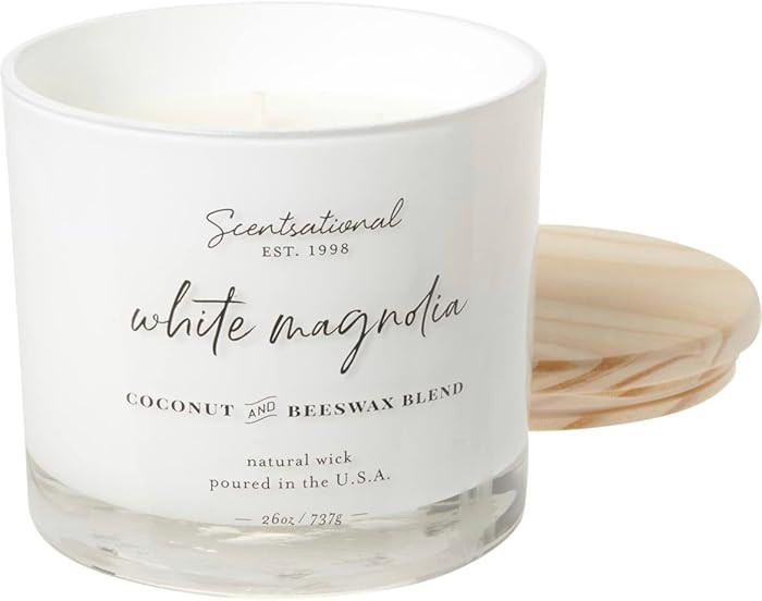 Natural Coconut + Beeswax Scented Candle White Magnolia (in Cursive) XL White Jar with Wooden Lid... | Amazon (US)
