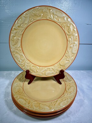 Pfaltzgraff  Yellow Dinner Plate With Orange Trim Raised Scrolling.set of 4  | eBay | eBay US