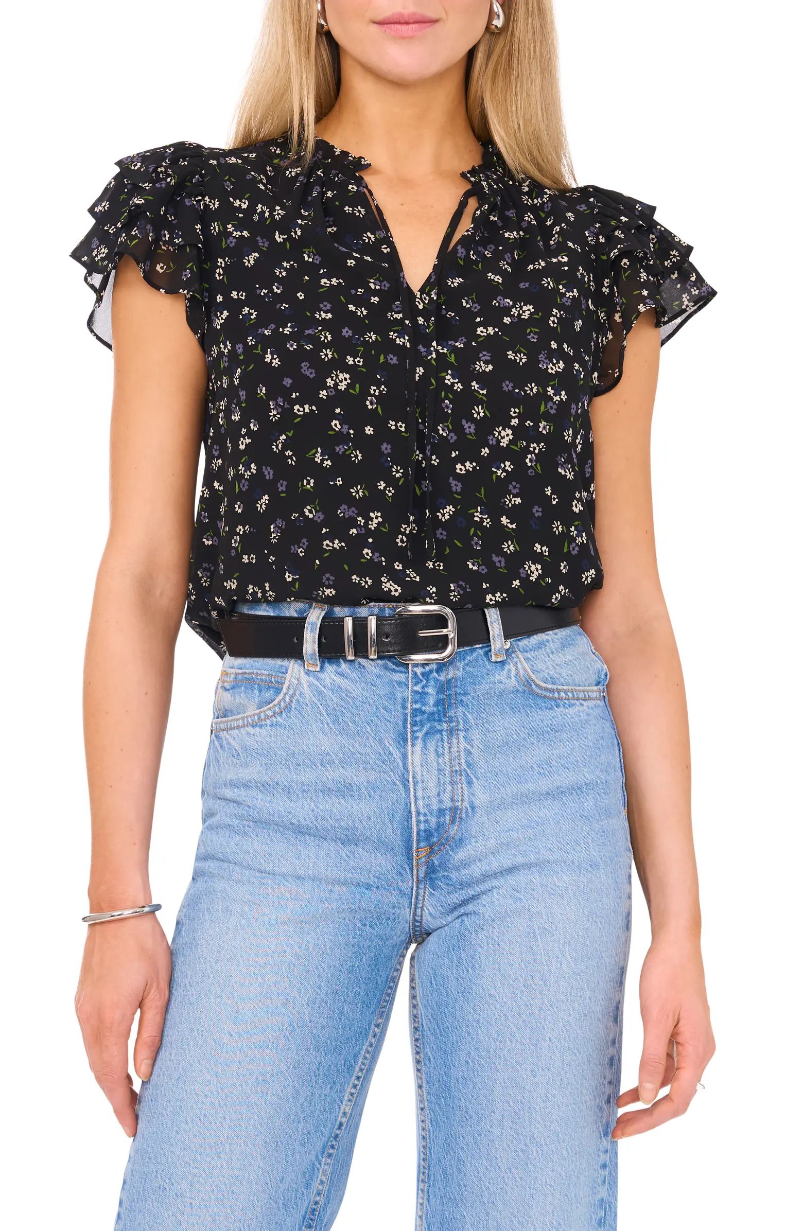 Floral Flutter Sleeve Top | Nordstrom