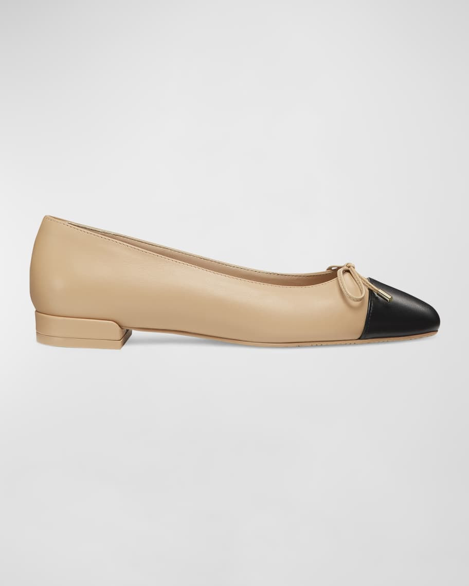 Stuart Weitzman Sleek Bicolor Bow Ballerina Flats | Neiman Marcus