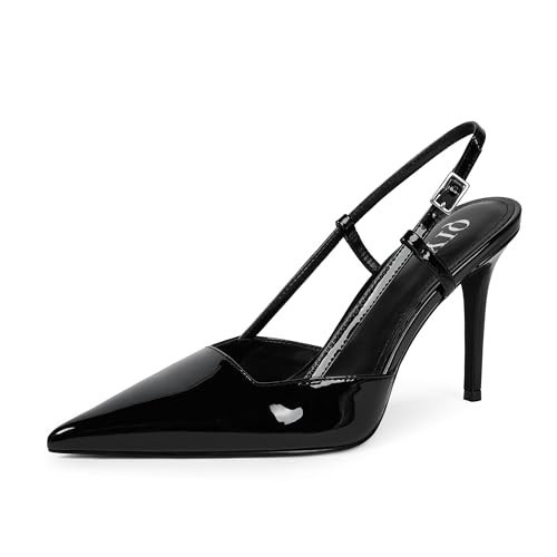 QIY Slingback Pumps for Women Black Closed Toe Strappy Heels Stiletto Pointed Toe Black Pumps Sexy High Heels Size 8.5 | Amazon (US)