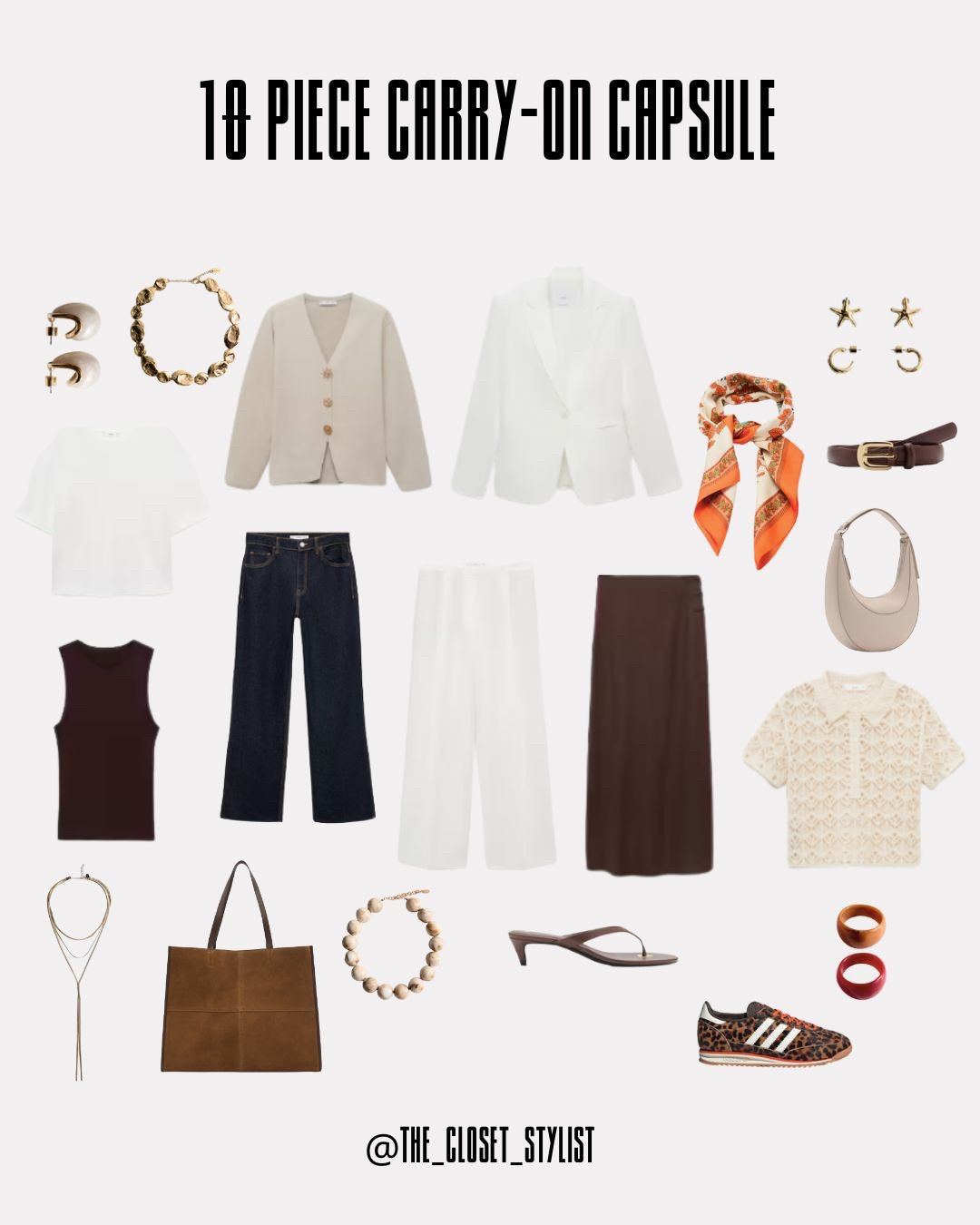 A 10 piece carry on capsule for a work trip. With accessories obviously and countless outfit options  