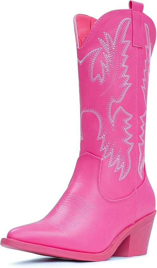 IUV Cowboy Boots For Women Western Boots Cowgirl Boots Pull On Pointy Toe Mid Calf Boots | Amazon (US)