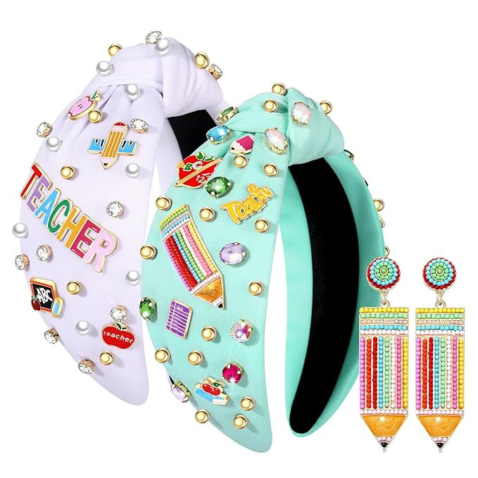Teacher Headbands for Women, Pencil Printed Wide Knotted Headbands, Teacher Appreciation Gifts, B... | Amazon (US)