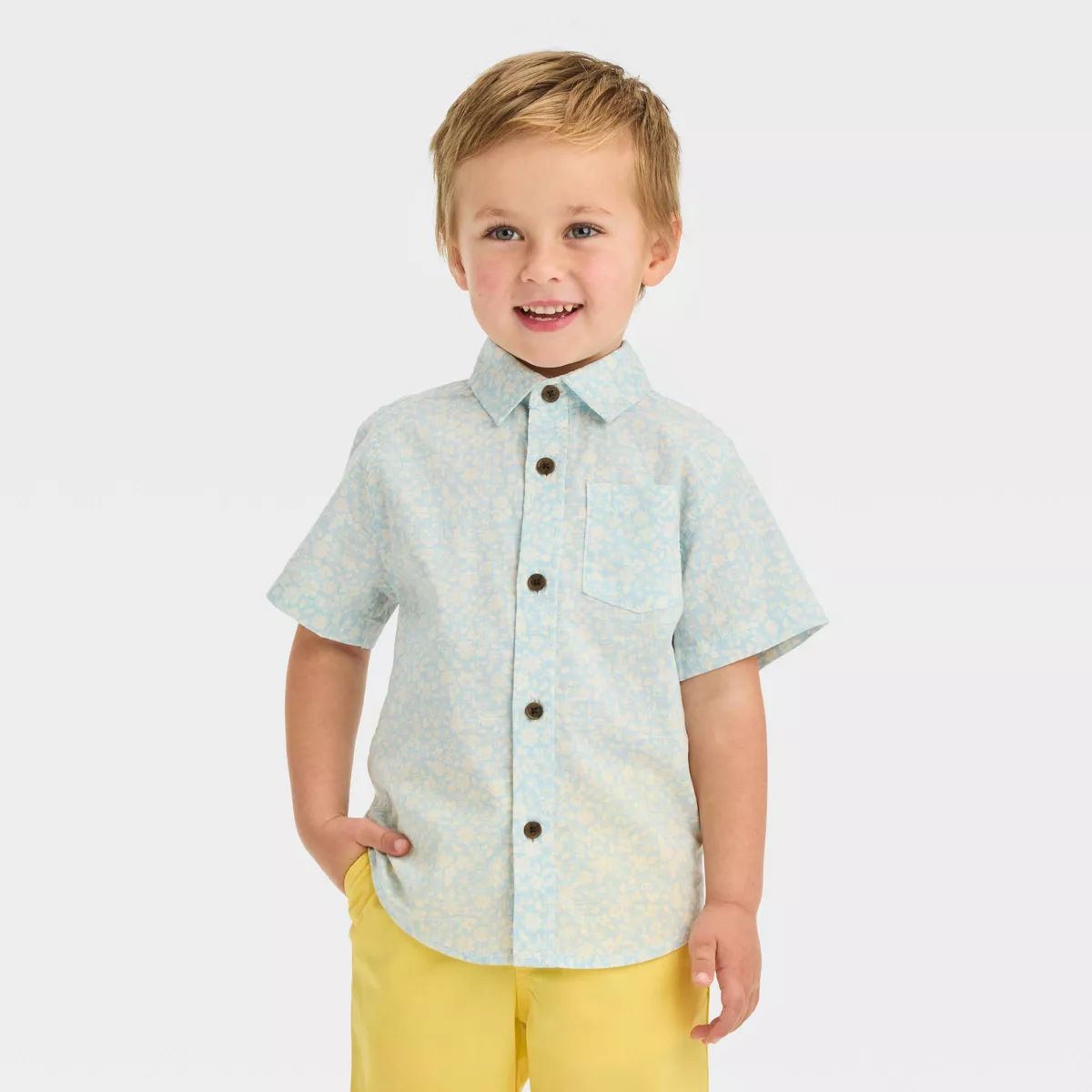 Toddler Boys' Short Sleeve Poplin Button-Up Shirt - Cat & Jack™ | Target