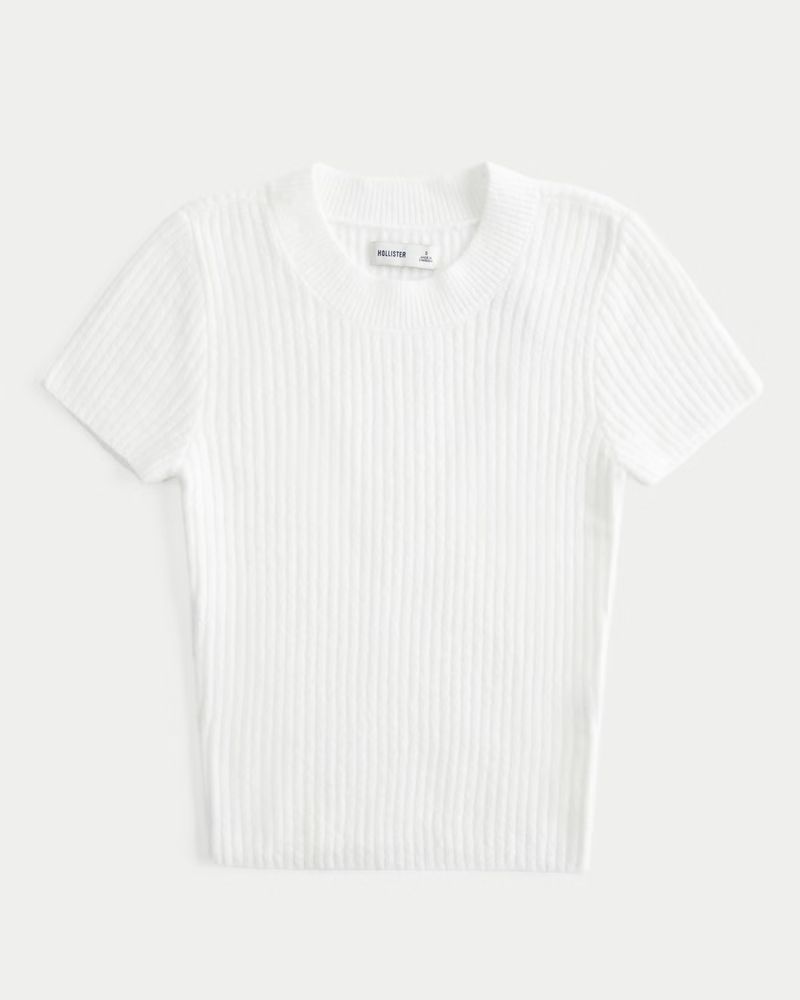 Short-Sleeve Ribbed Crew Sweater | Hollister (US)