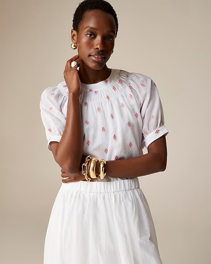 Smock-neck puff-sleeve top in dot | J.Crew US