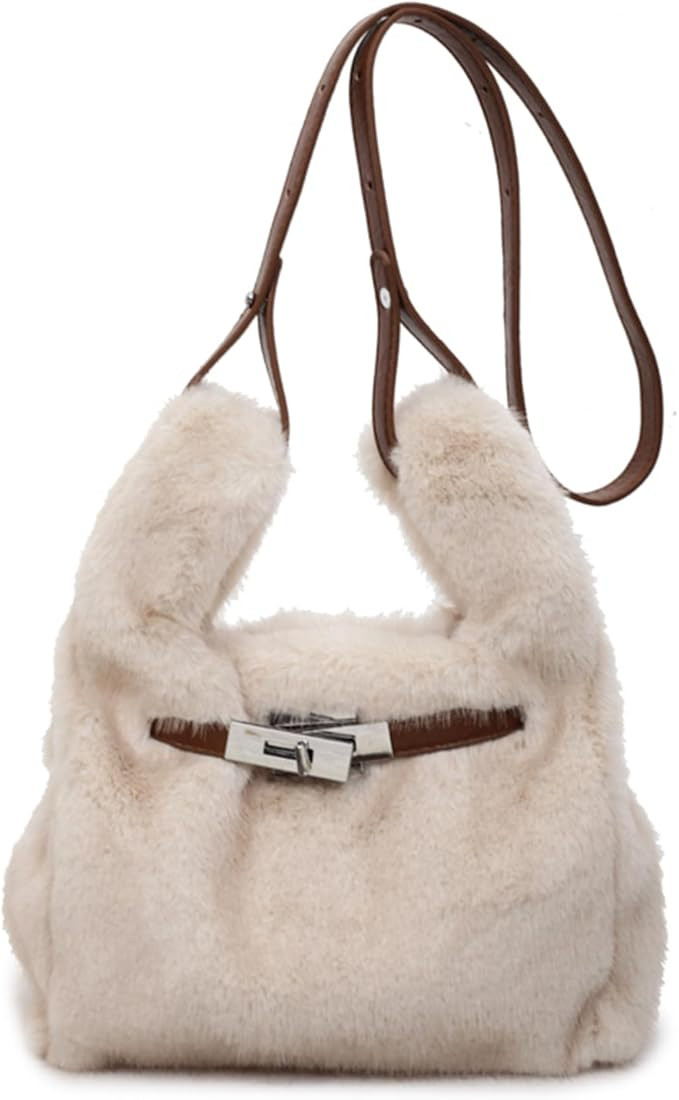 Furry Purse Mini Fluffy Tote Bag Designer Fuzzy Crossbody Handbag Faux Fur Purses for Women Plush... | Amazon (US)