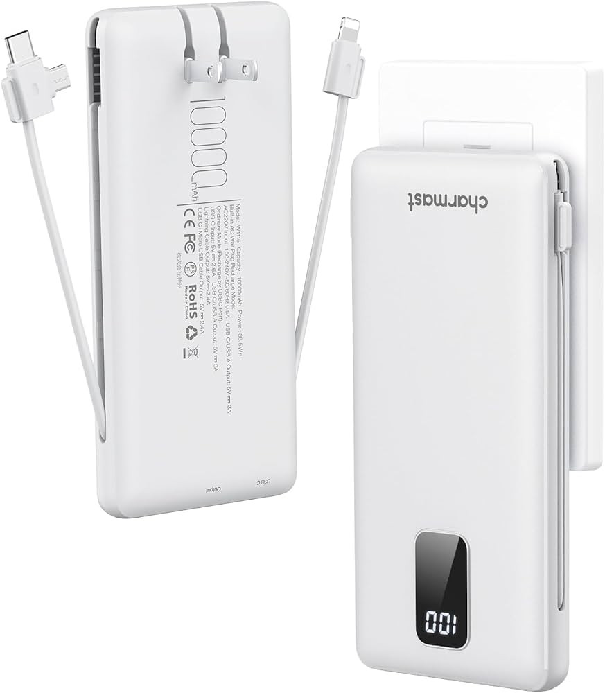 Charmast Portable Charger with Built-in Cables and Plug, 10000mAh USB C Power Bank Fast Charging ... | Amazon (US)