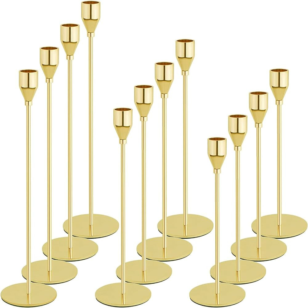 Gold Candlestick Holder Set of 12 for Taper Candles, Decorative Candle Holders Bulk Candle Stick ... | Amazon (US)