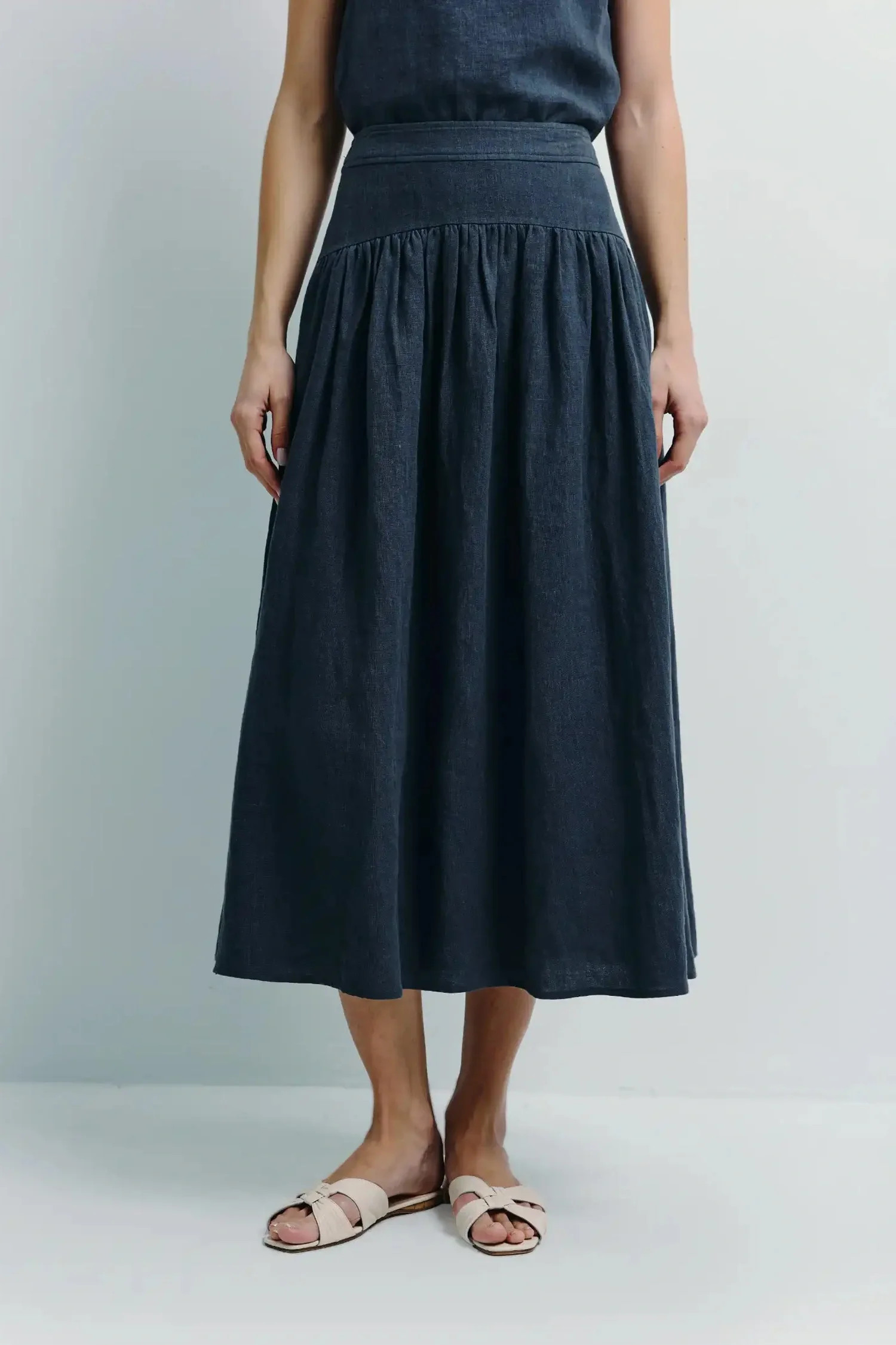 Pure Linen Midi Skirt | Tiered A-Line | Effortless Style | Rue Sophie