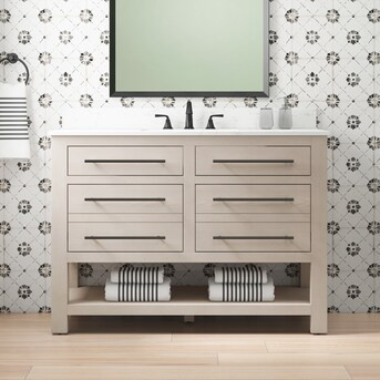 allen + roth Kennilton 48-in Natural Undermount Single Sink Bathroom Vanity with White Carrara En... | Lowe's