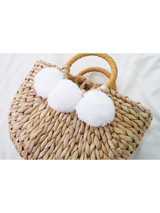 'Harper' Rattan Pom Pom Half Moon Bag | Goodnight Macaroon